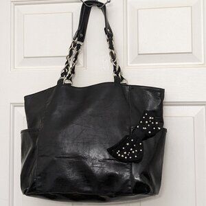 Jessica Simpson Purse Shoulder Bag Black Leather Pleated Back Double Handle*